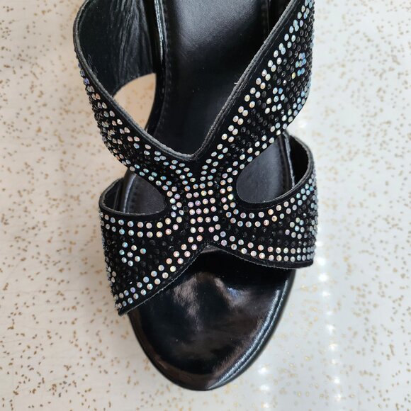 Black Rhinestone Wedge Sandals - Picture 10 of 11